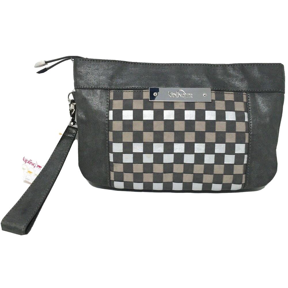 Kipling Carlisa Wristlet Clutch Purse RARE Checkerboard Plaid Print Pockets NWT